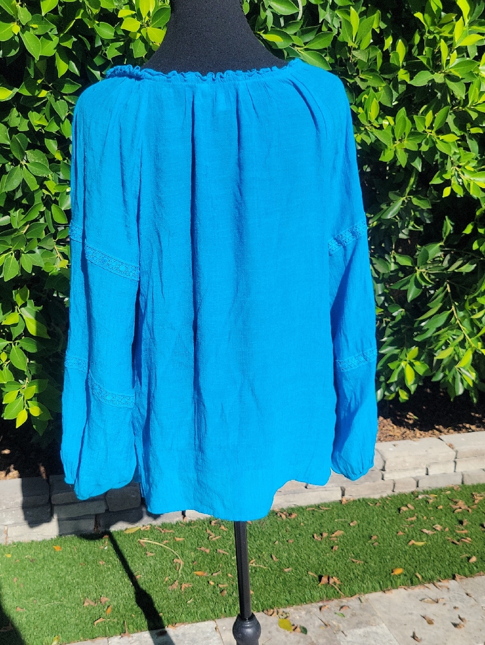 Counterparts Boho Teal Tunic Top With Blousy Crochet Work Sleeves M - Picture 6 of 14